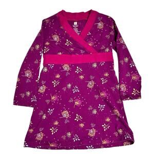 Tea Collection Purple Floral Faux Wrap Long Sleeve Cotton Dress